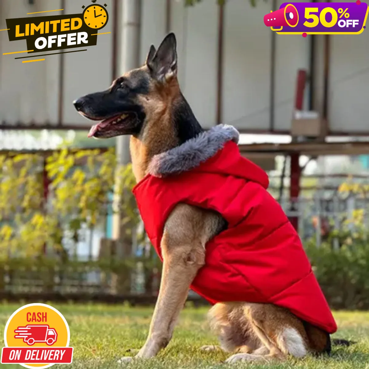 ArcticPup Luxe Puffer Jacket for Large Dogs – Red