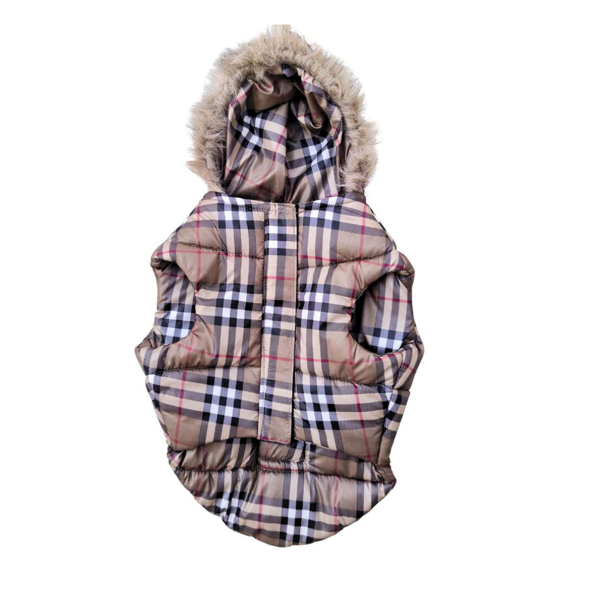 Checkered Winter Jacket for Dogs with Hood – Beige