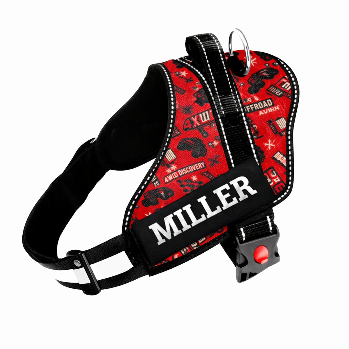 Custom Adventure Dog Harness – Red Off-Road Edition with Name Patch