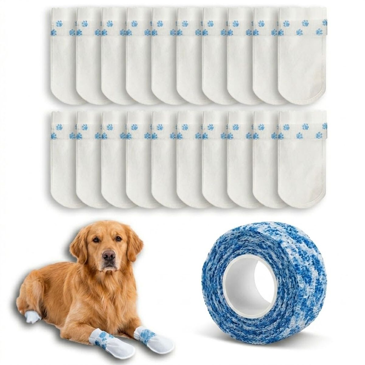Disposable Waterproof Dog Paw Covers with Self-Adhesive Wrap