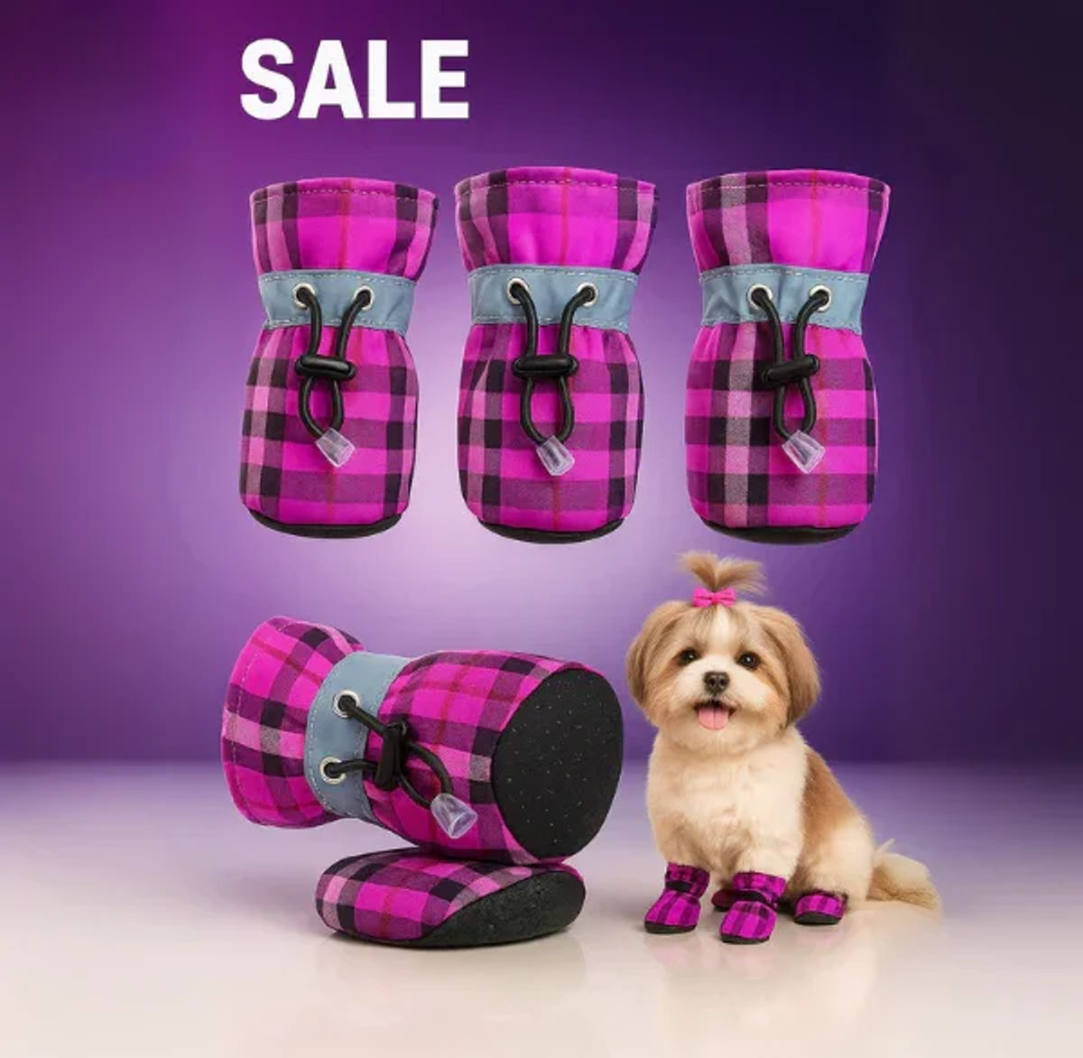 DogsMart Waterproof Anti-Slip Dog Shoes – Brinjal (Set of 4)