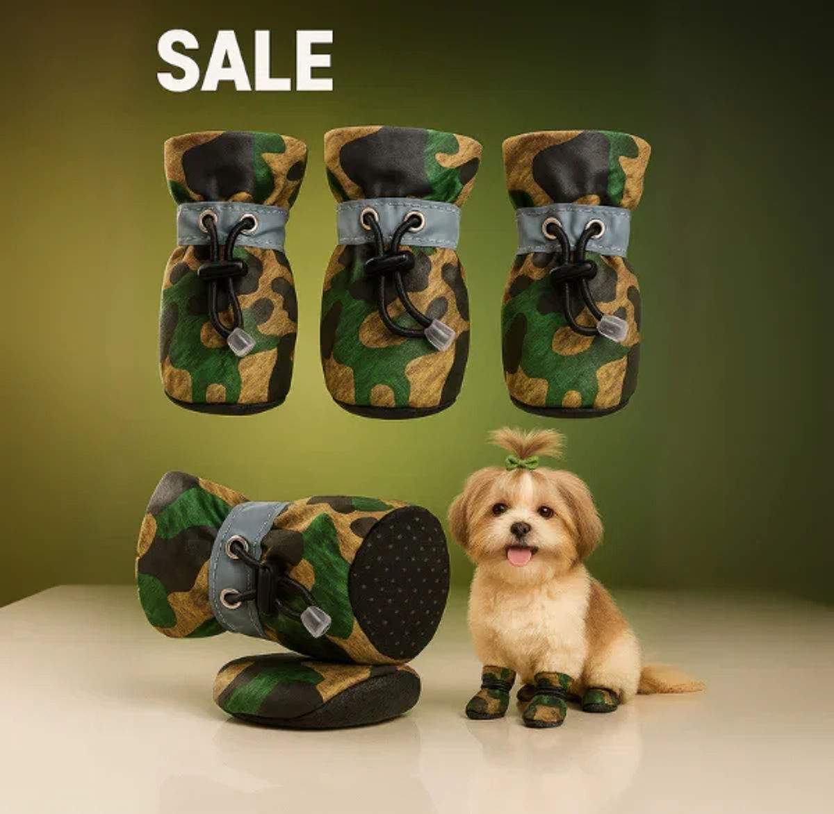 DogsMart Waterproof Anti-Slip Dog Shoes – Camouflage (Set of 4)