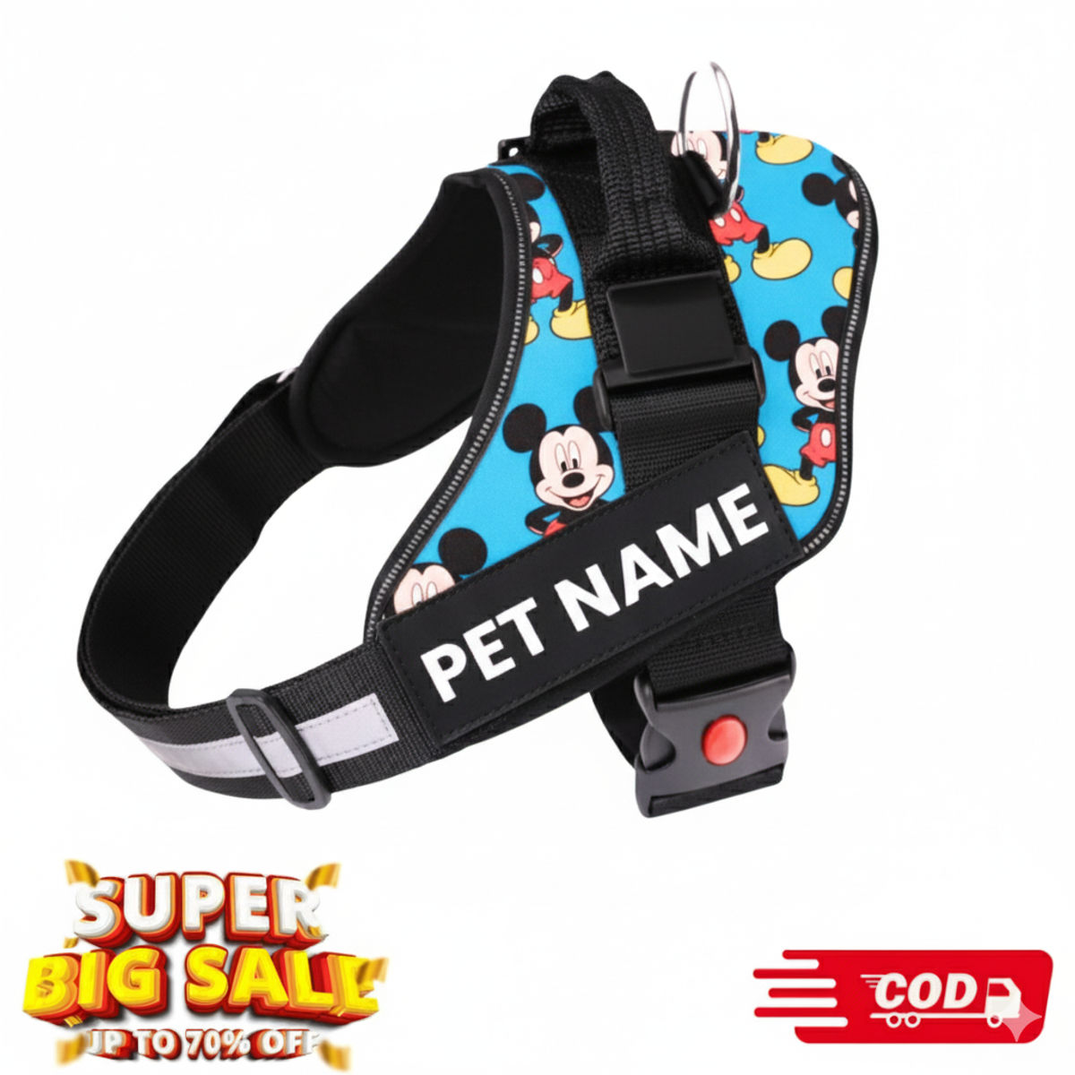 Personalised Easy-On Dog Harness with Name – Blue Mickey