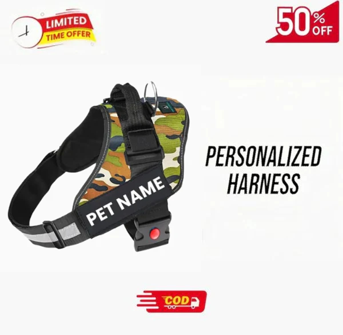 Personalised Easy-On Dog Harness with Name – Military Camo