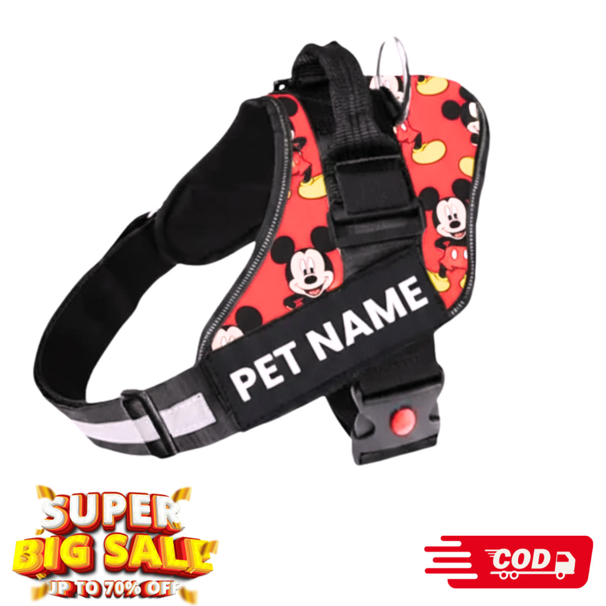 Personalised Easy-On Dog Harness with Name – Red Mickey