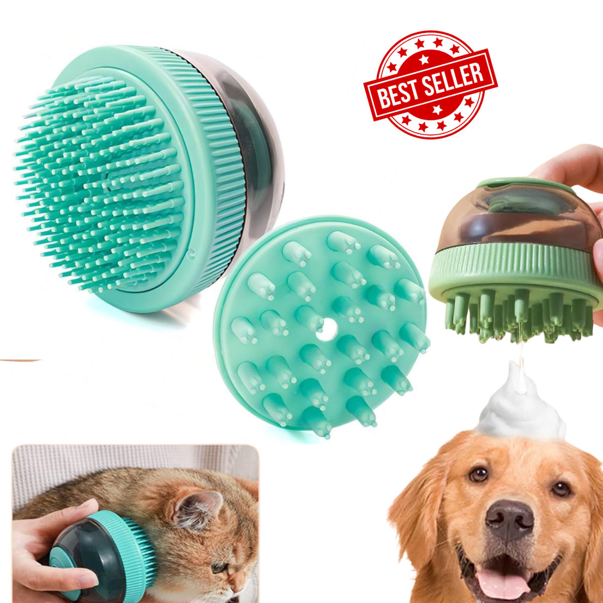 Space Capsule Bath Massage Brush with Shampoo Dispenser – Sea Green