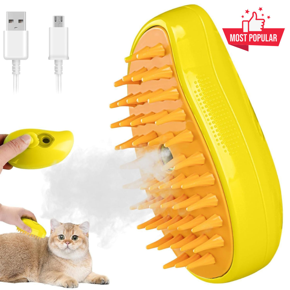 Steam Spray Grooming Comb & Massager for Dogs & Cats – Yellow